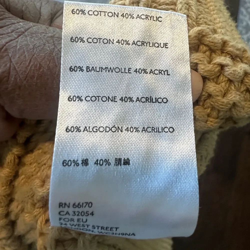 Free People Dream Cable Tan Crewneck Sweater L
